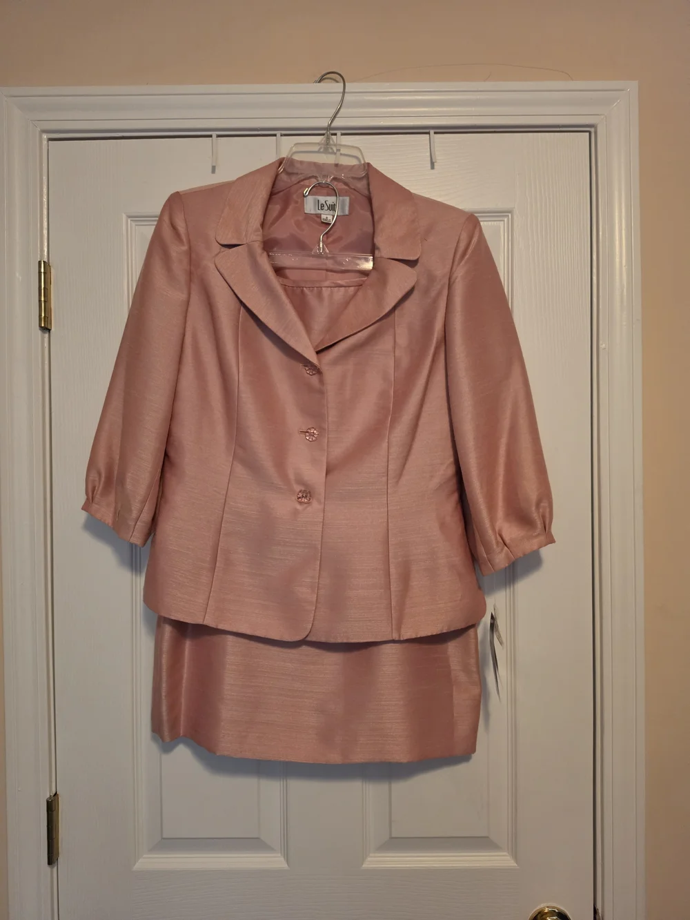 Le Suit Pink Two-Piece Blazer and Skirt Set